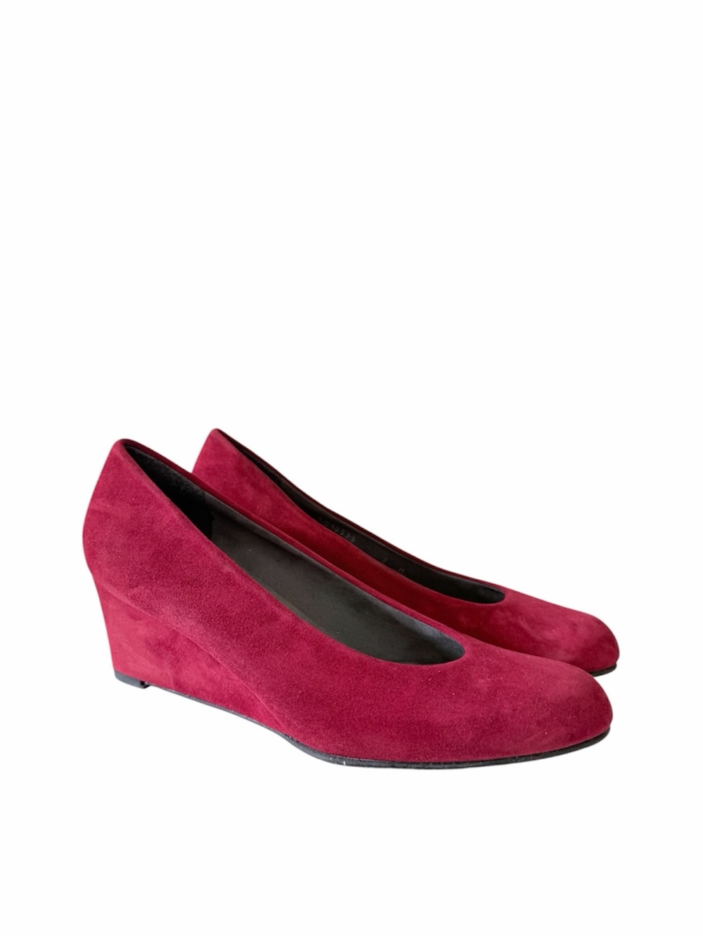 Rich berry suede wedges with the understated polish to move effortlessly from of